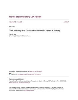 The Judiciary and Dispute Resolution in Japan: a Survey