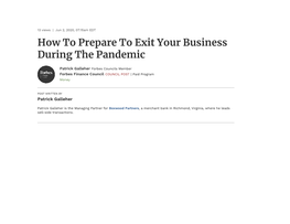 How to Prepare to Exit Your Business During the Pandemic
