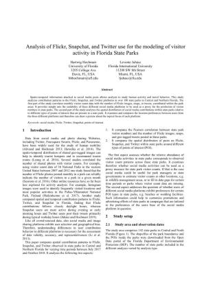 Analysis of Flickr, Snapchat, and Twitter Use for the Modeling of Visitor Activity in Florida State Parks