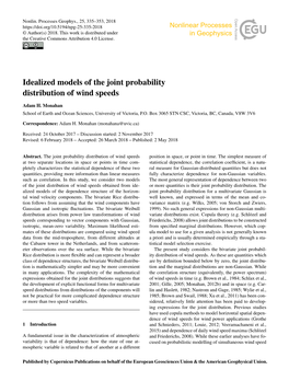 Idealized Models of the Joint Probability Distribution of Wind Speeds