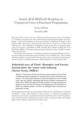 Fourth ACM SIGPLAN Workshop on Commercial Users of Functional Programming