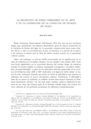 La Recepción De Émile Verhaeren En El Arte Y En La Literatura De La Cataluña De Finales De Siglo