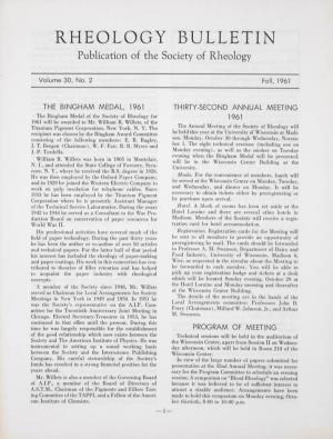 RHEOLOGY BULLETIN Publication of the Society of Rheology