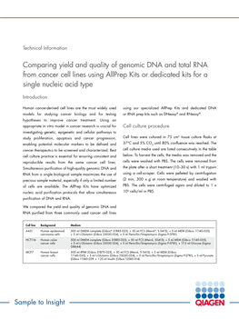 Comparing Yield and Quality of Genomic DNA and Total RNA from Cancer Cell Lines Using Allprep Kits Or Dedicated Kits for a Single Nucleic Acid Type
