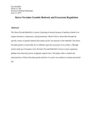 Sierra Nevadan Granitic Bedrock and Ecosystem Regulation