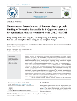 Simultaneous Determination of Human Plasma Protein Binding of Bioactive ﬂavonoids in Polygonum Orientale by Equilibrium Dialysis Combined with UPLC–MS/MS