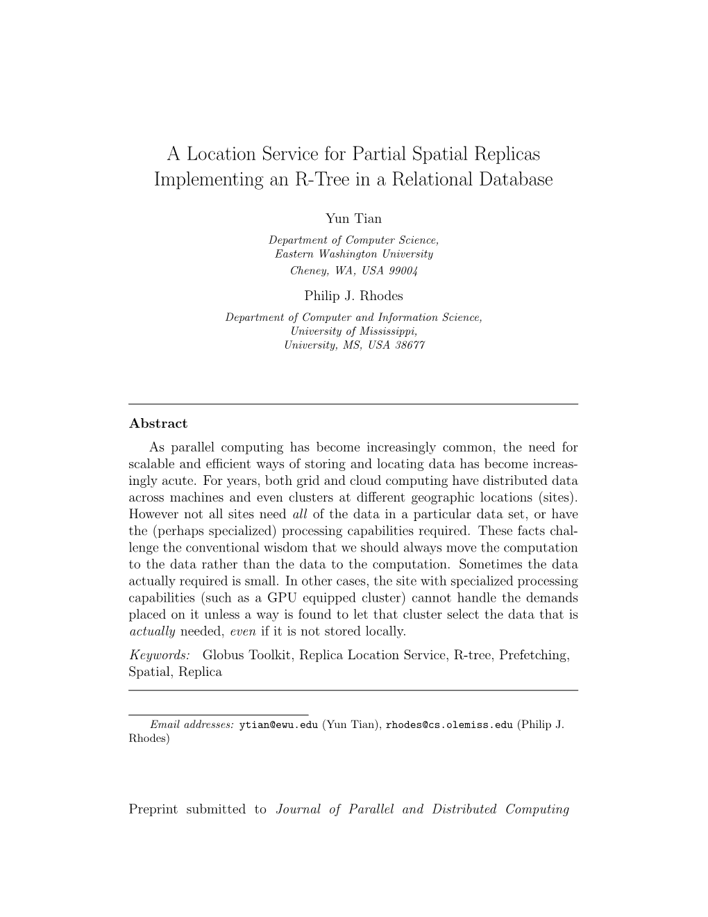 A Location Service for Partial Spatial Replicas Implementing an R-Tree in a Relational Database