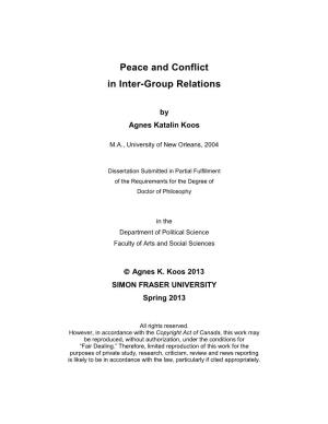 Peace and Conflict in Inter-Group Relations