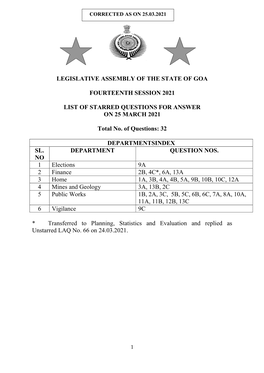 Legislative Assembly of the State of Goa Fourteenth Session 2021