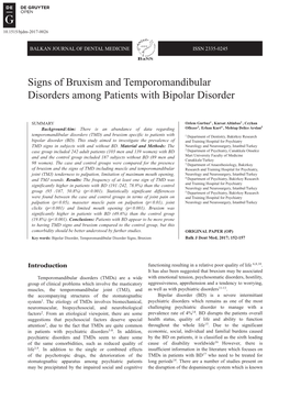 Signs of Bruxism and Temporomandibular Disorders Among Patients with Bipolar Disorder