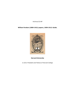 William Purdom (1880-1921) Papers, 1909-1912: Guide
