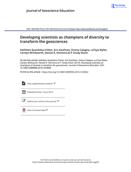 Developing Scientists As Champions of Diversity to Transform the Geosciences