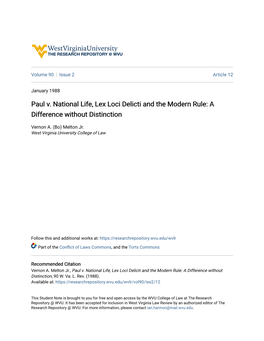 Paul V. National Life, Lex Loci Delicti and the Modern Rule: a Difference Without Distinction