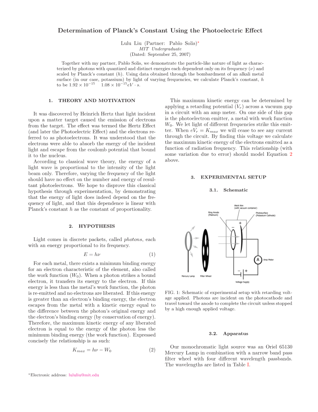 Determination of Planck's Constant Using the Photoelectric Effect