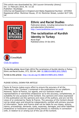 The Racialization of Kurdish Identity in Turkey Murat Ergin Published Online: 01 Oct 2012
