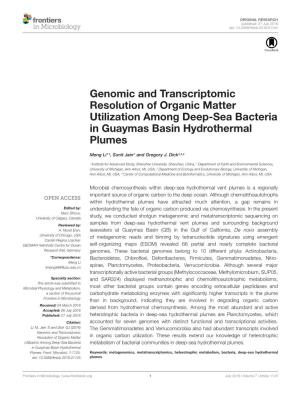 Genomic and Transcriptomic Resolution of Organic Matter Utilization Among Deep-Sea Bacteria in Guaymas Basin Hydrothermal Plumes