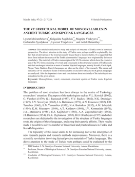 The Vc Structural Model of Monosyllables in Ancient