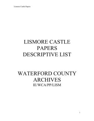 Lismore Castle Papers Descriptive List Waterford County Archives