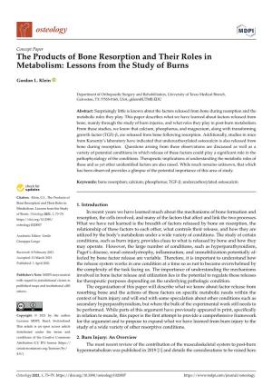 The Products of Bone Resorption and Their Roles in Metabolism: Lessons from the Study of Burns