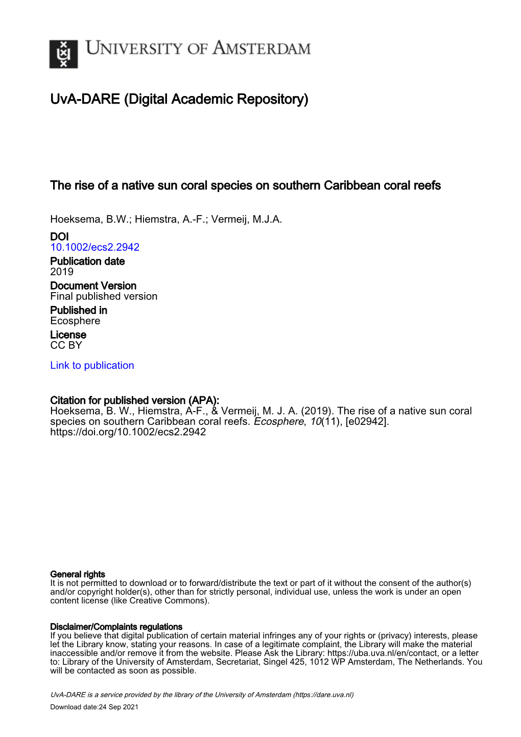 Ecs2.2942 Publication Date 2019 Document Version Final Published Version Published in Ecosphere License CC by Link to Publication