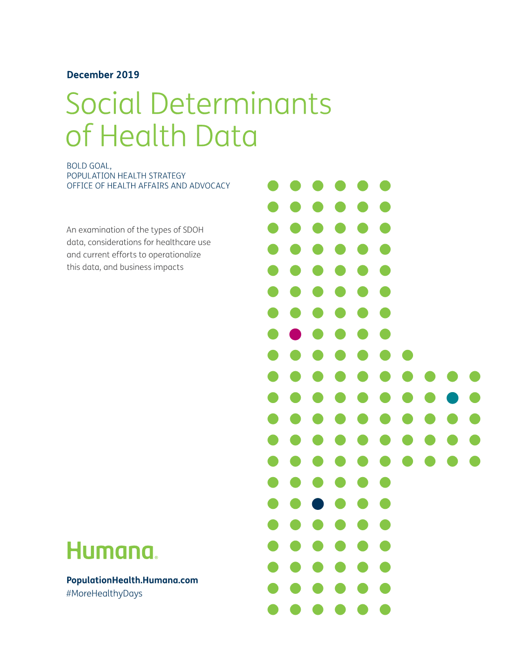 Social Determinants of Health Data BOLD GOAL, POPULATION HEALTH STRATEGY OFFICE of HEALTH AFFAIRS and ADVOCACY