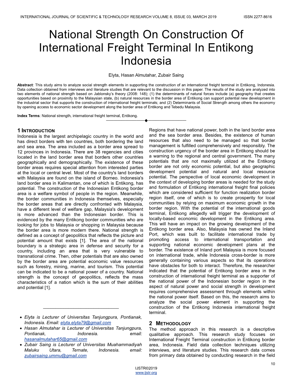 National Strength on Construction of International Freight Terminal in Entikong Indonesia