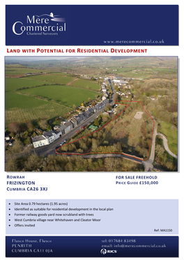 Land with Potential for Residential Development Frizington Cumbria Ca26