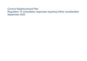 Cumnor Neighbourhood Plan Regulation 14 Consultation Responses Requiring Further Consideration September 2020