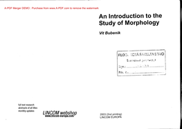 An Introduction to the Study of Morphology