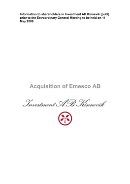 Information to Shareholders in Investment AB Kinnevik (Publ) Prior to the Extraordinary General Meeting to Be Held on 11 May 2009