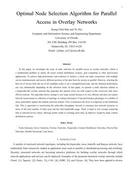 Optimal Node Selection Algorithm for Parallel Access in Overlay Networks