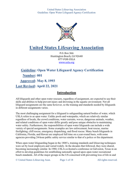 USLA Guidelines for Open Water Lifeguard Agency Certification