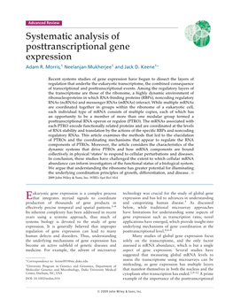 Systematic Analysis of Posttranscriptional Gene Expression Adam R