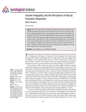 Income Inequality and the Persistence of Racial Economic Disparities Robert Manduca