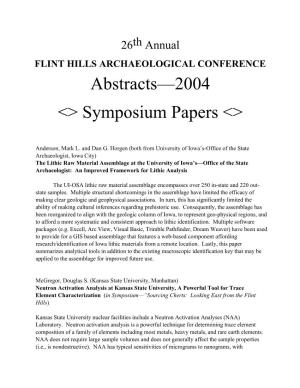26Th Annual Flint Hills Conference Chert Symposium Abstracts, March