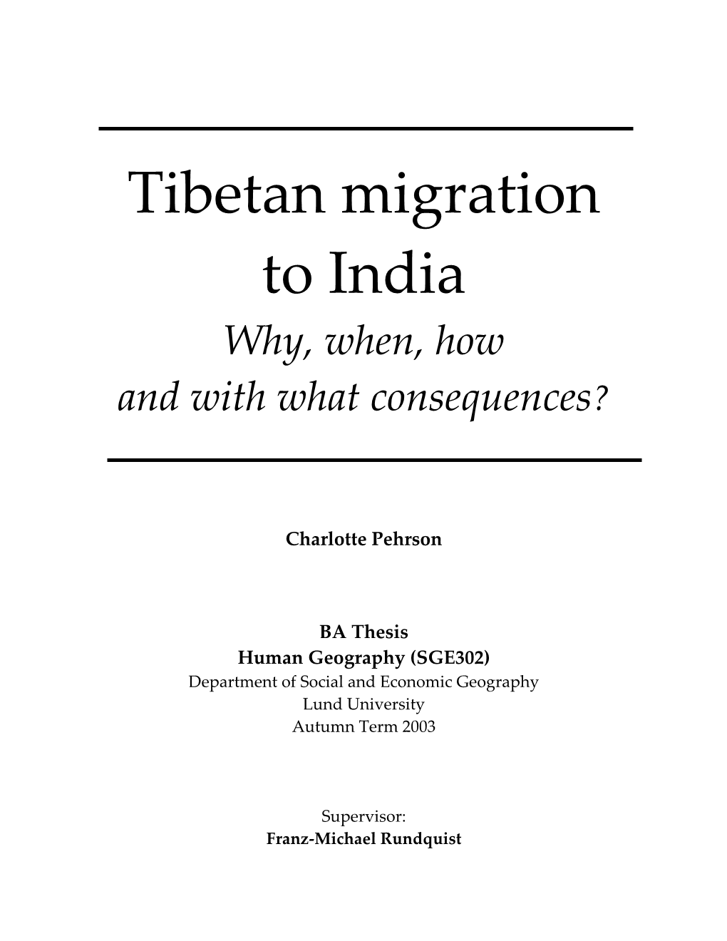 Tibetan Migration to India