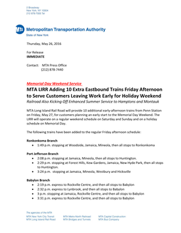 MTA LIRR Adding 10 Extra Eastbound Trains Friday Afternoon to Serve