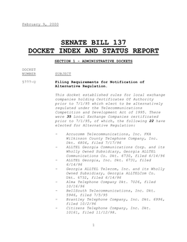 Senate Bill 137 Docket Index and Status Report