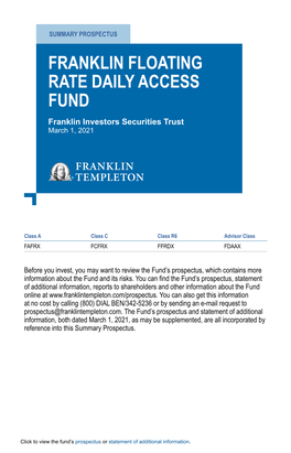 Franklin Floating Rate Daily Access Fund Summary Prospectus