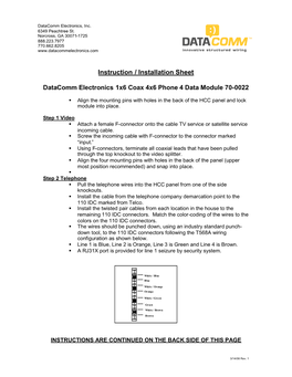 Instruction / Installation Sheet