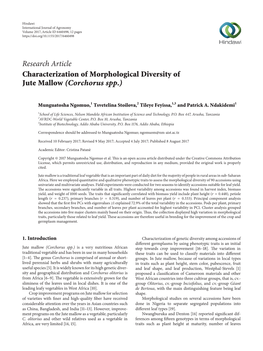 Research Article Characterization of Morphological Diversity of Jute Mallow (Corchorus Spp.)