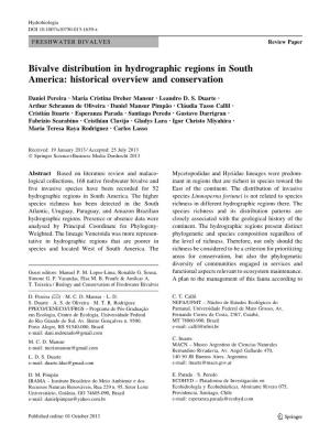 Bivalve Distribution in Hydrographic Regions in South America: Historical Overview and Conservation
