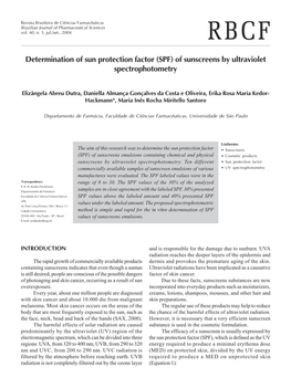 Determination of Sun Protection Factor (SPF) of Sunscreens by Ultraviolet Spectrophotometry