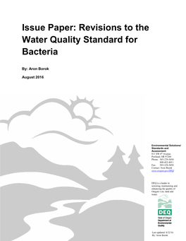 Issue Paper: Revisions to the Water Quality Standard for Bacteria