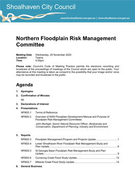 Agenda of Northern Floodplain Risk Management Committee