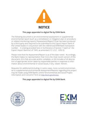 NOTICE This Page Appended to Digital ﬁle by EXIM Bank