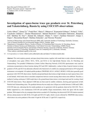 Investigation of Space-Borne Trace Gas Products Over St. Petersburg and Yekaterinburg, Russia by Using COCCON Observations