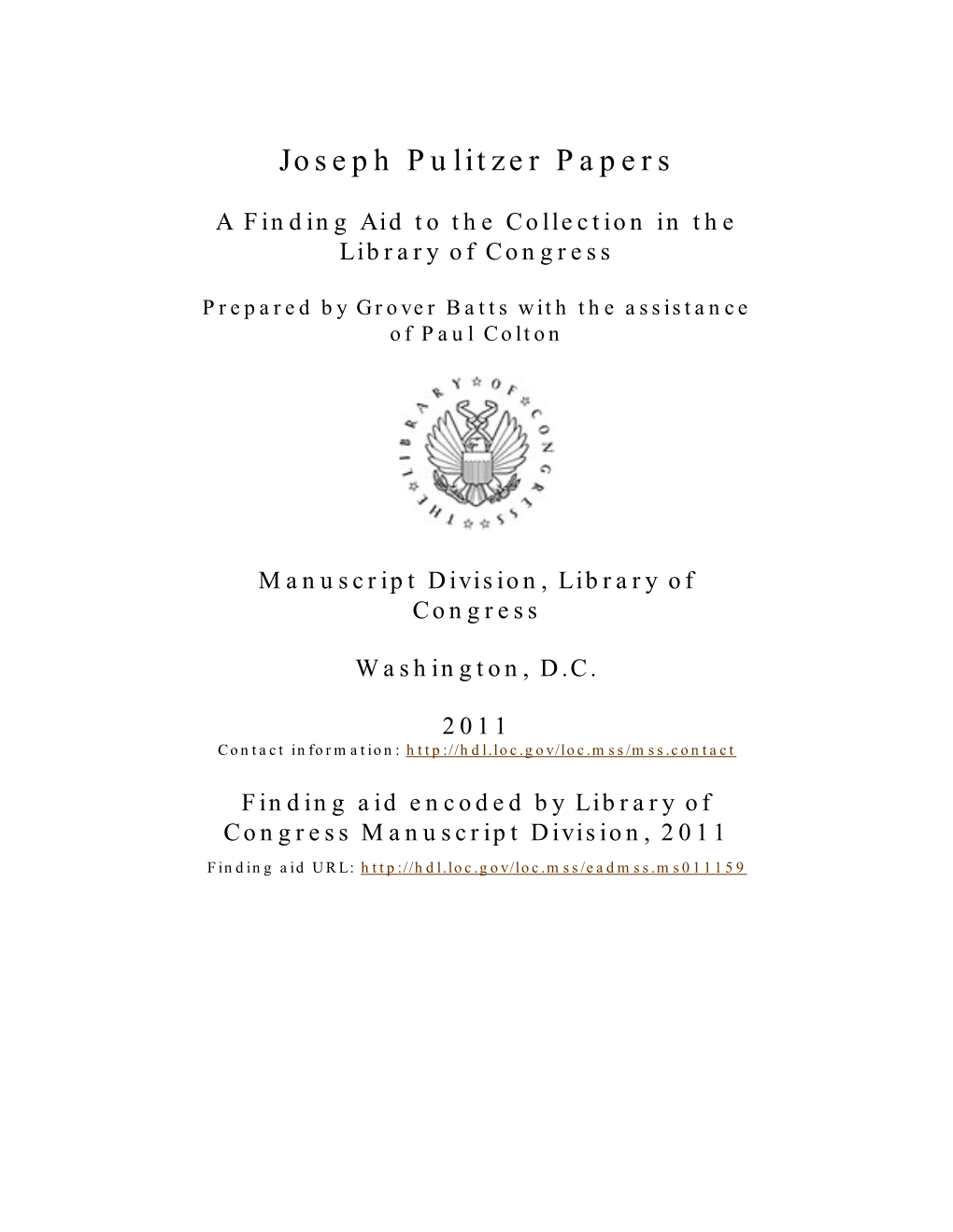 Joseph Pulitzer Papers