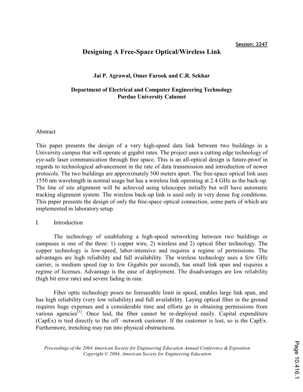 Designing a Free Space Optical/Wireless Link