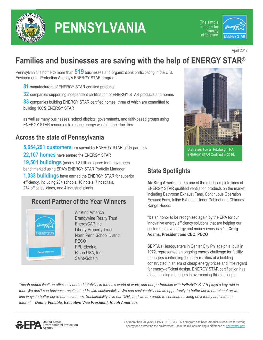 Pennsylvania ENERGY STAR Fact Sheet